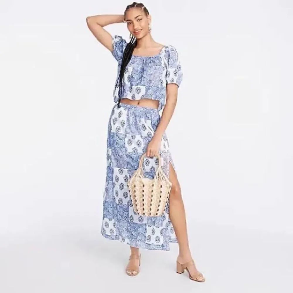 J Crew Side Slit Maxi Skirt in Patchwork Print NWT